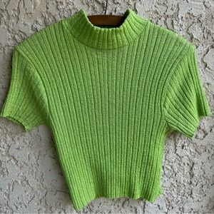 Vintage Y2K Lime Green Mock Neck Short Sleeve Sweater Rachel Monica